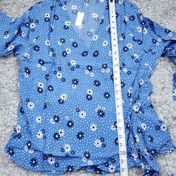 Talbots Blue Wave Daisy Dot Print Floral Wrap Top Blouse Women's Size XL - Picture 7 of 8